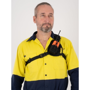 Two Ants Worker Left Black - Adjustable Compact Two Way Radio Phone Chest Holster