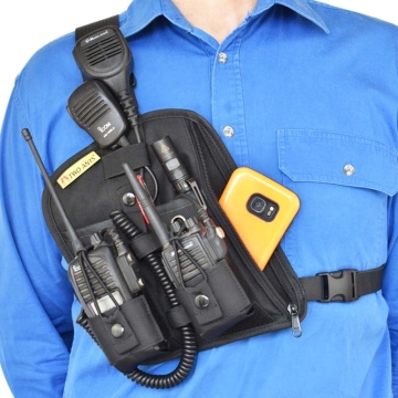 Two Ants Atta Double Right Black - Adjustable Two Way Radio Phone Chest Holster with Zipper Pocket
