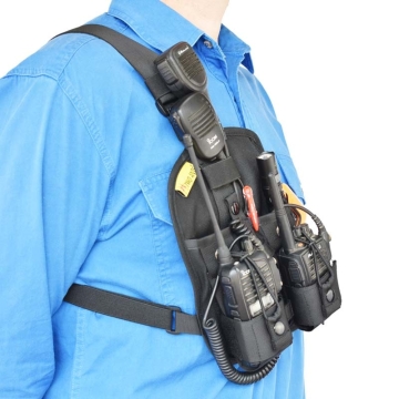 Two Ants Atta V3.0 Double Right Black - Adjustable Two Way Radio Phone Chest Holster with Zipper Pocket