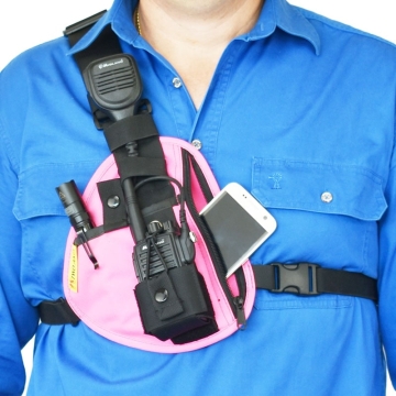 Two Ants Pharaoh Right Pink - Adjustable Two Way Radio Phone Chest Holster with Zipper Pocket