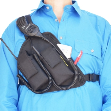 Two Ants Trap Jaw Double Right Black - Enclosed Two Way Radio Phone Chest Holster with Zipper Pocket