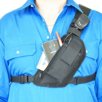 Two Ants Trap Jaw V3.0 Left Black - Enclosed Two Way Radio Phone Chest Holster with Zipper Pocket