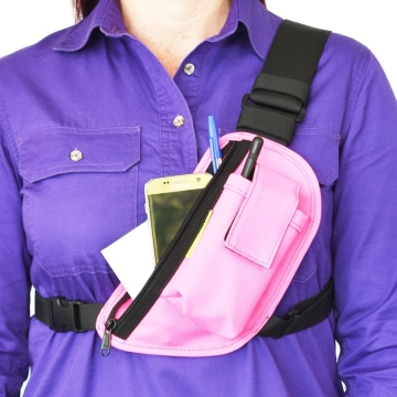 Two Ants Trap Jaw Left Pink - Enclosed Two Way Radio Phone Chest Holster with Zipper Pocket