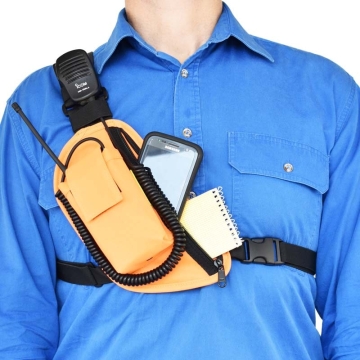 Two Ants Trap Jaw Right Orange - Enclosed Two Way Radio Phone Chest Holster with Zipper Pocket V1