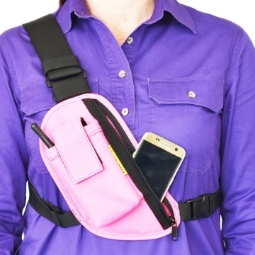 Two Ants Trap Jaw Right Pink - Enclosed Two Way Radio Phone Chest Holster with Zipper Pocket