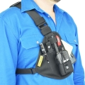 Two Ants Pharaoh V3.0 Right Black - Adjustable Two Way Radio Phone Chest Holster with Zipper Pocket