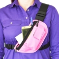 Two Ants Trap Jaw Left Pink - Enclosed Two Way Radio Phone Chest Holster with Zipper Pocket