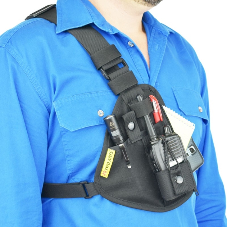 Two Ants Pharaoh V3.0 Right Black - Adjustable Two Way Radio Phone Chest Holster with Zipper Pocket