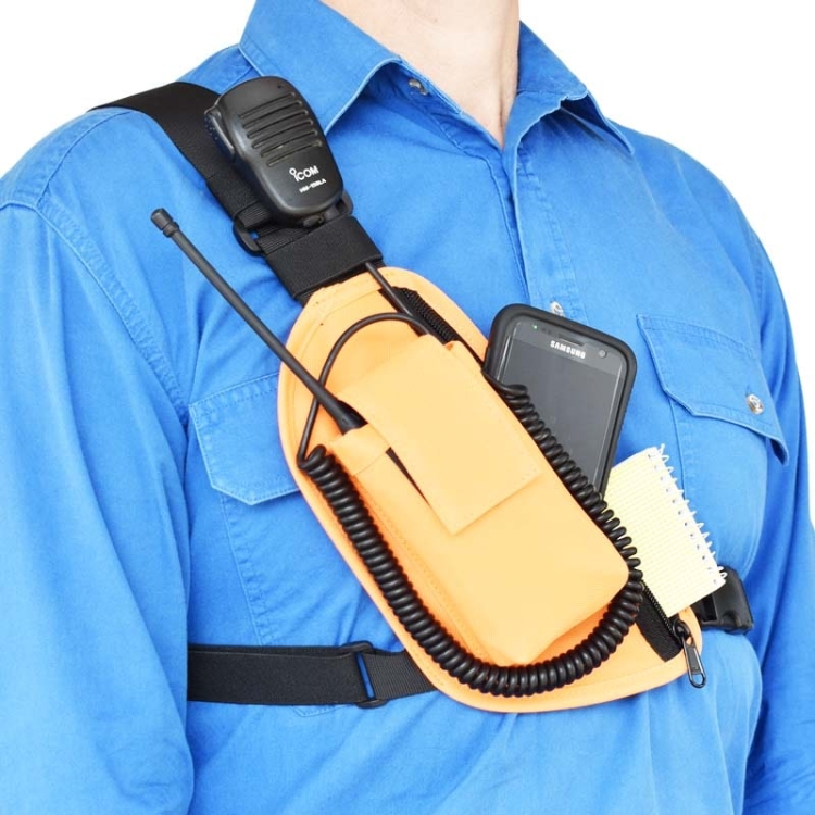 Two Ants Trap Jaw V3.0 Right Orange - Enclosed Two Way Radio Phone Chest Holster with Zipper Pocket